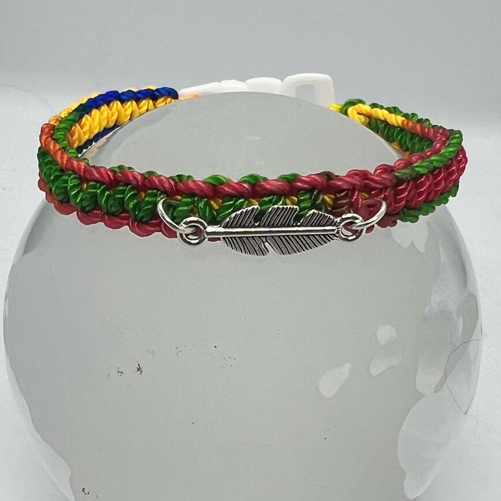 Knotted Rainbow Bracelet Unisex with Charm FEATHER